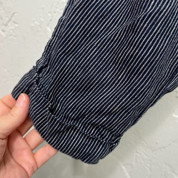 Athleta Bali 100% Linen Pants Navy Blue Striped Relaxed Size 2 - Picture 5 of 10